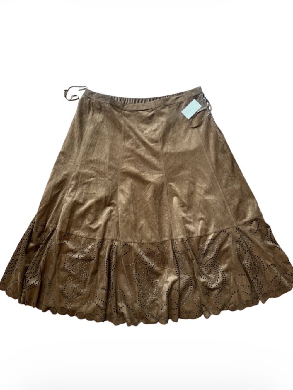 Coldwater Creek Paisley Cutout Skirt Faux Suede Leather long skirt dark brown